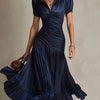 Adriana - Robe midi en satin à rayures rétro