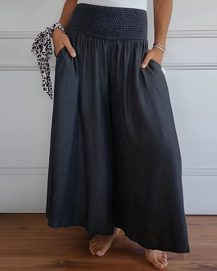 Elara · Pantalon large femme à taille smockée