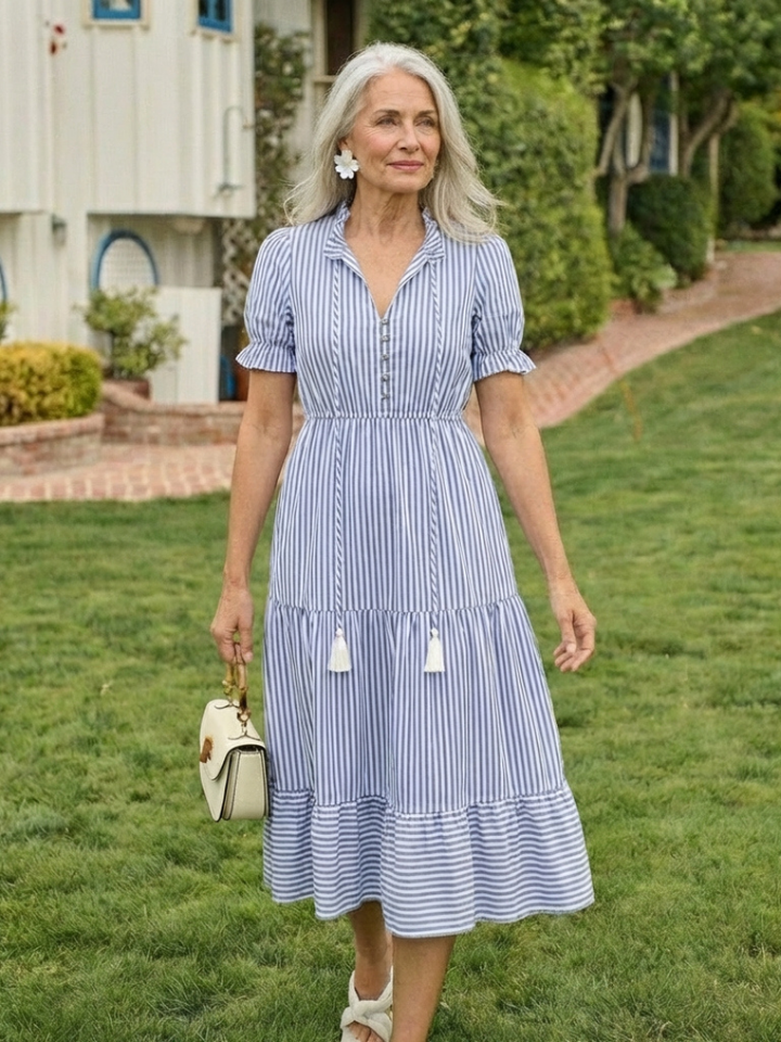 Dakota | Robe midi à manches courtes et rayures