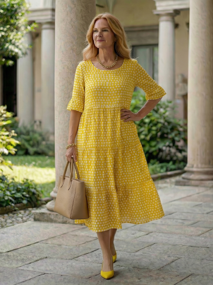 Arlo | Robe Midi à Volants à Pois à Manches Courtes