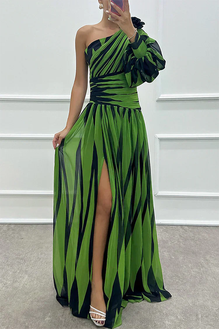 Hazel™ | Robe Maxi Élégante à Rayures avec Épaule Dégagée
