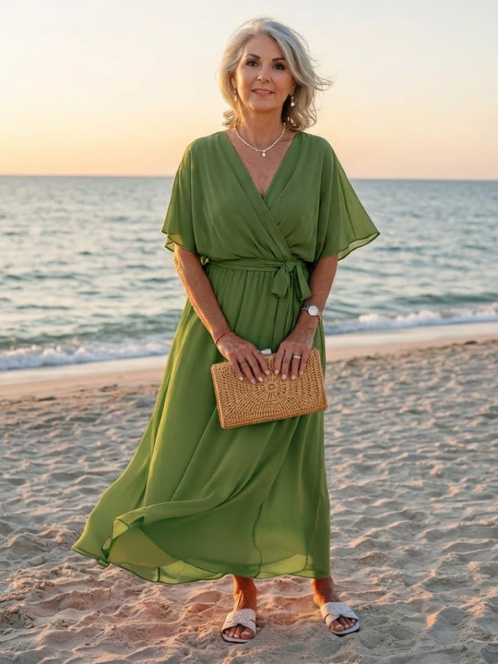 Elysia | Robe Midi Drapée à Taille Liée en V