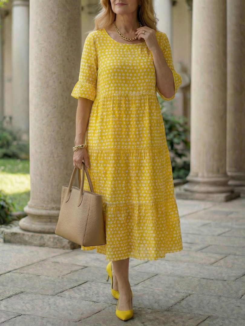 Arlo | Robe Midi à Volants à Pois à Manches Courtes