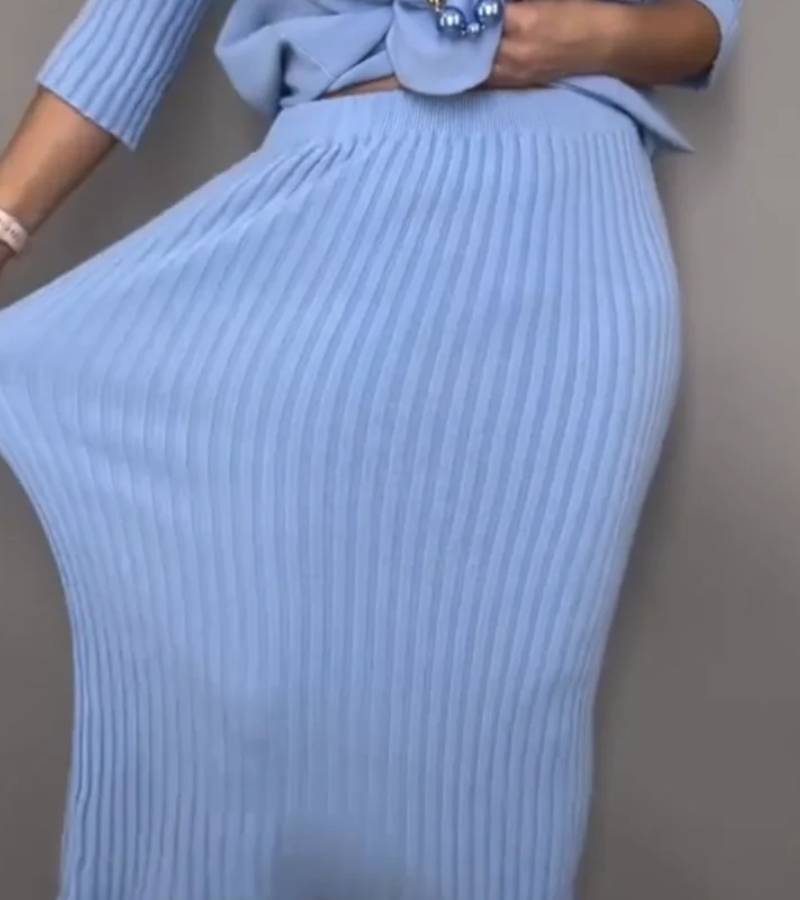 Debora | Ensemble en tricot avec jupe midi côtelée