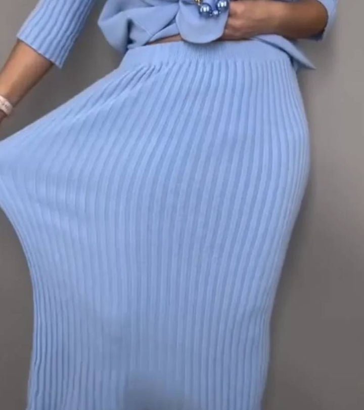 Debora | Ensemble en tricot avec jupe midi côtelée