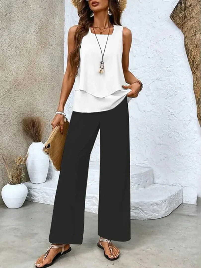 Elara · Ensemble Élégant sans Manches et Pantalon Ample