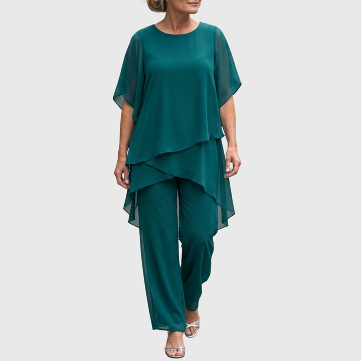 Elara · Ensemble élégant avec pantalon palazzo drapé
