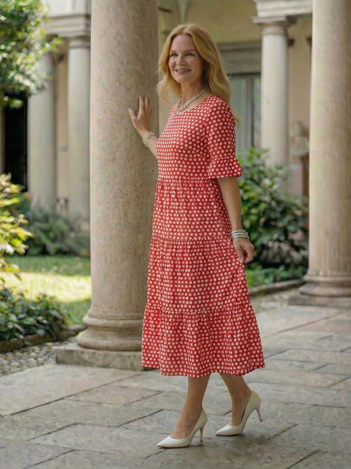 Arlo | Robe Midi à Volants à Pois à Manches Courtes