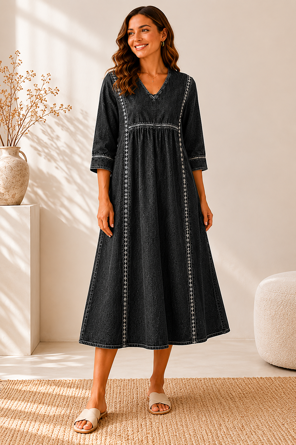 Melissa | Robe en denim à manches longues et col rond