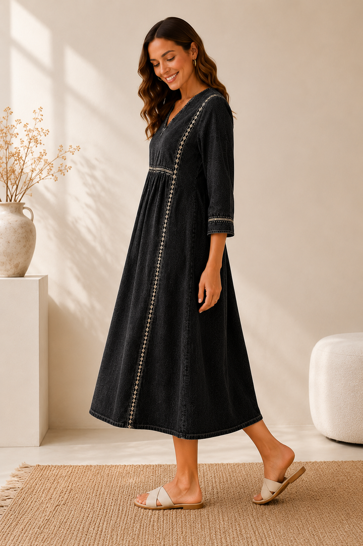Melissa | Robe en denim à manches longues et col rond