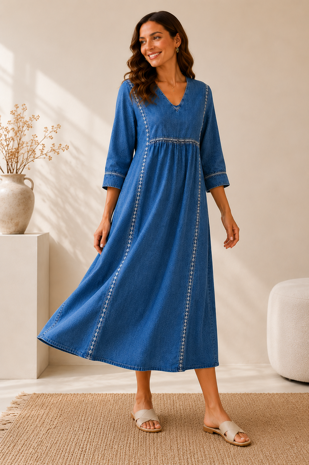 Melissa | Robe en denim à manches longues et col rond