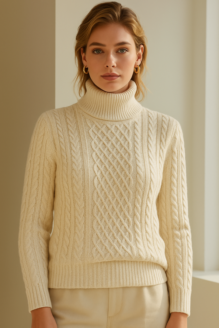 Elara · Pull torsadé en maille douce à col roulé