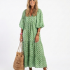 Apolline | Robe Midi à Manches Trois Quarts et Col V à Motifs