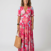 Ione | Robe midi florale à manches courtes et décolleté en V