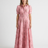 Xanthea | Robe chemise maxi à manches courtes et ceinture florale texturée
