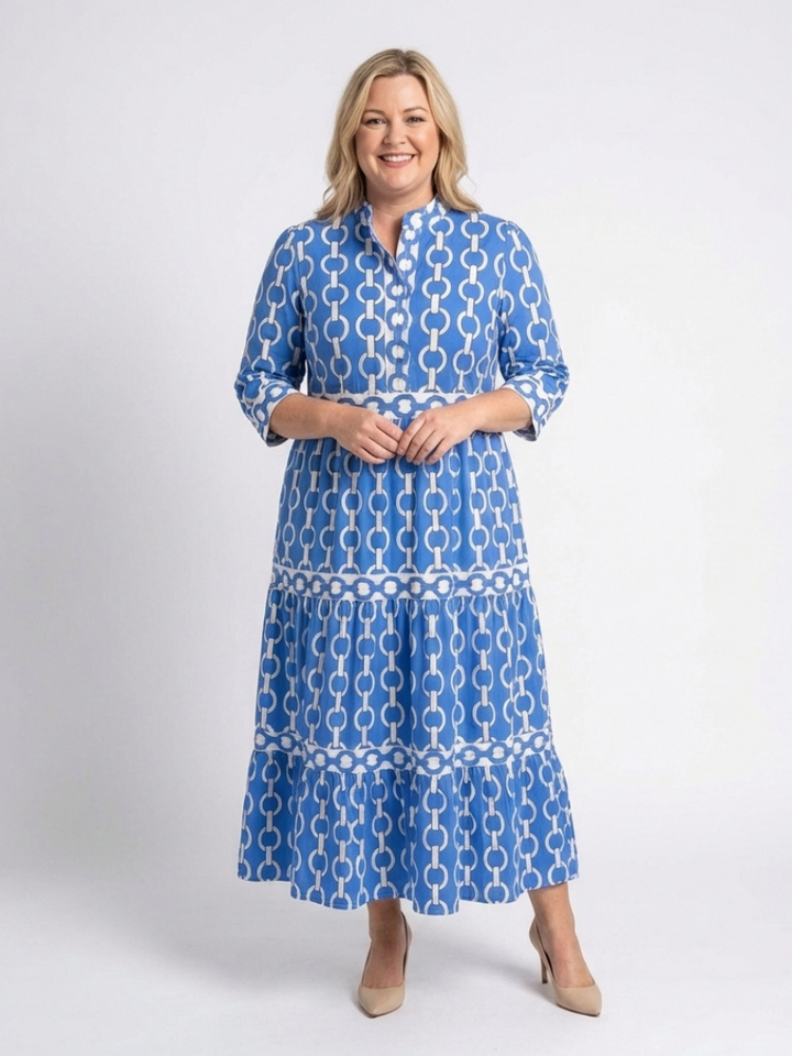 Ysolde | Robe midi à manches trois-quarts avec motif chaîne
