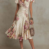 Alba - Robe midi en satin floral élégante rétro