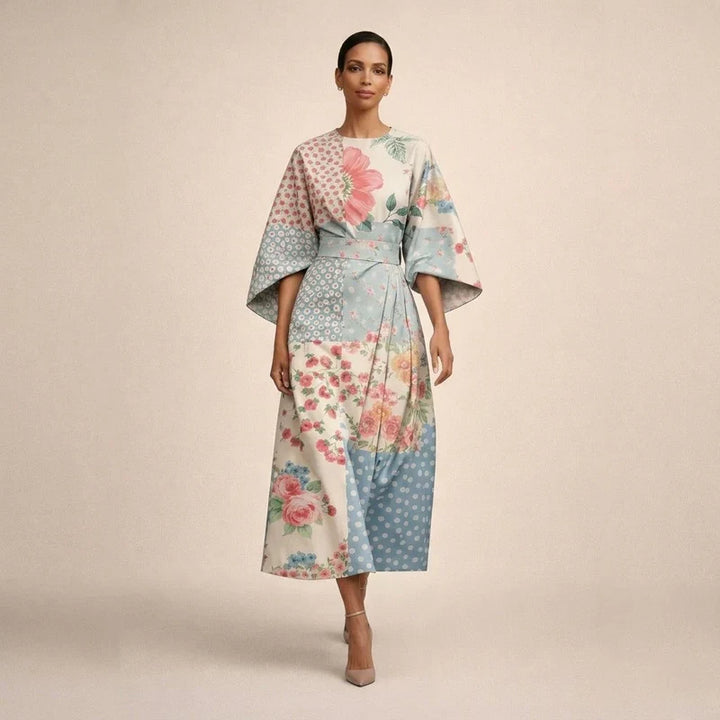 CLEMENTINE | Robe Midi Florale avec taille sculptée et élégance aérienne