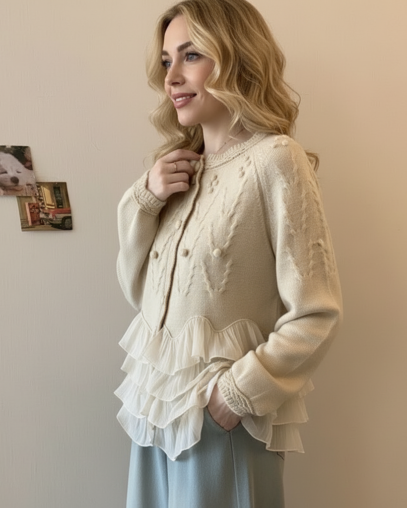 Elara · Cardigan Élégant en Maille avec Volants