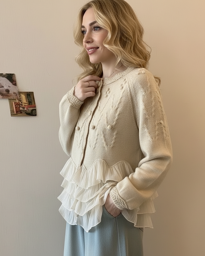 Elara · Cardigan Élégant en Maille avec Volants