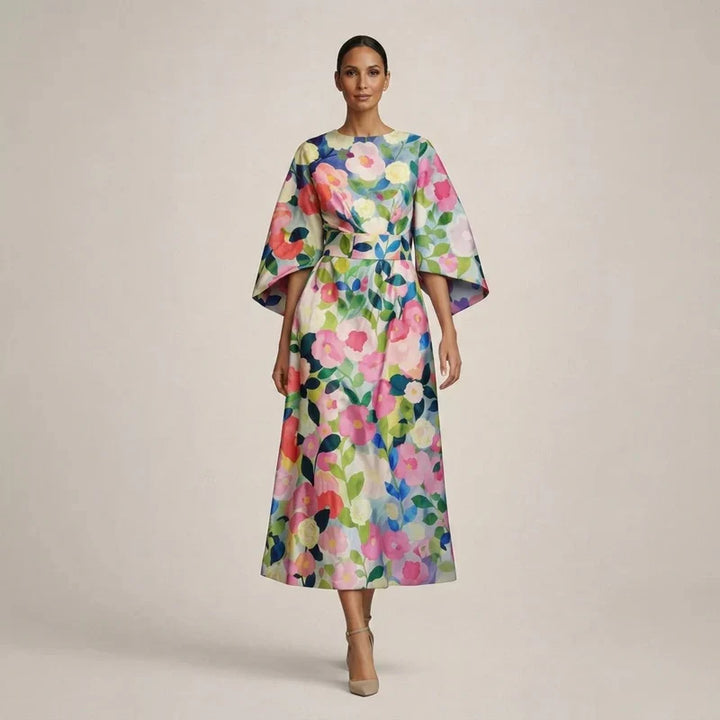CLEMENTINE | Robe Midi Florale avec taille sculptée et élégance aérienne