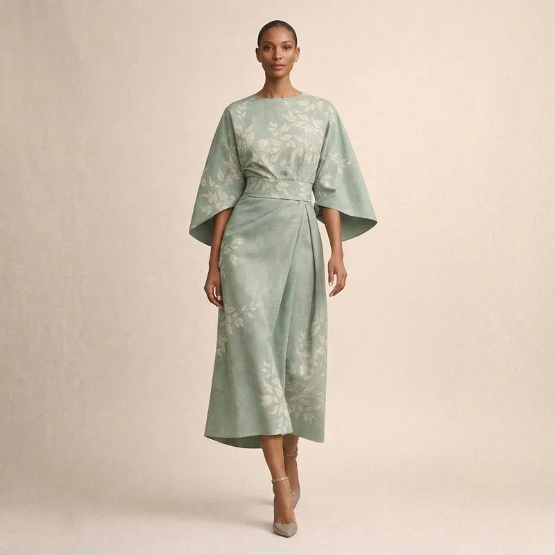 CLEMENTINE | Robe Midi Florale avec taille sculptée et élégance aérienne
