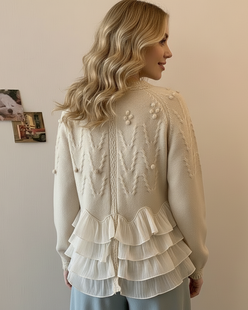 Elara · Cardigan Élégant en Maille avec Volants