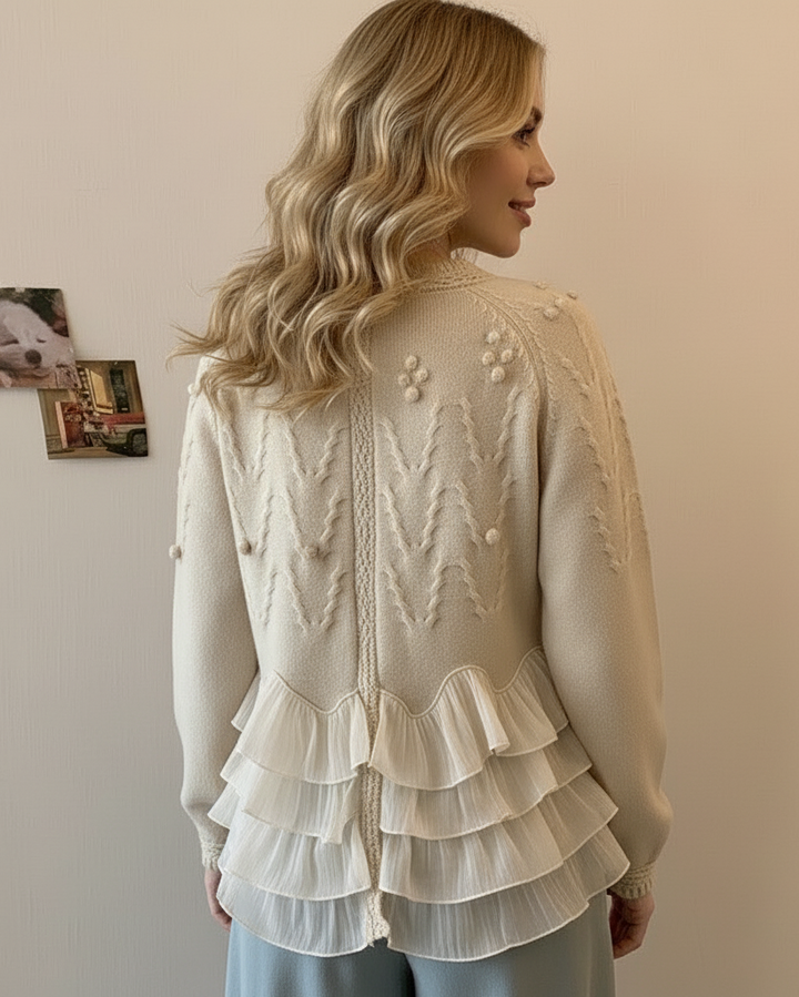 Elara · Cardigan Élégant en Maille avec Volants