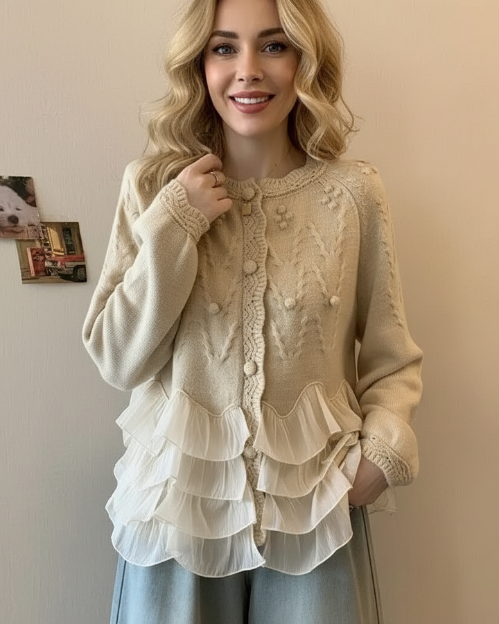 Elara · Cardigan Élégant en Maille avec Volants