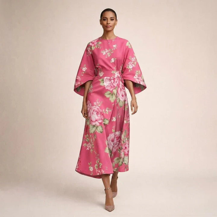 CLEMENTINE | Robe Midi Florale avec taille sculptée et élégance aérienne