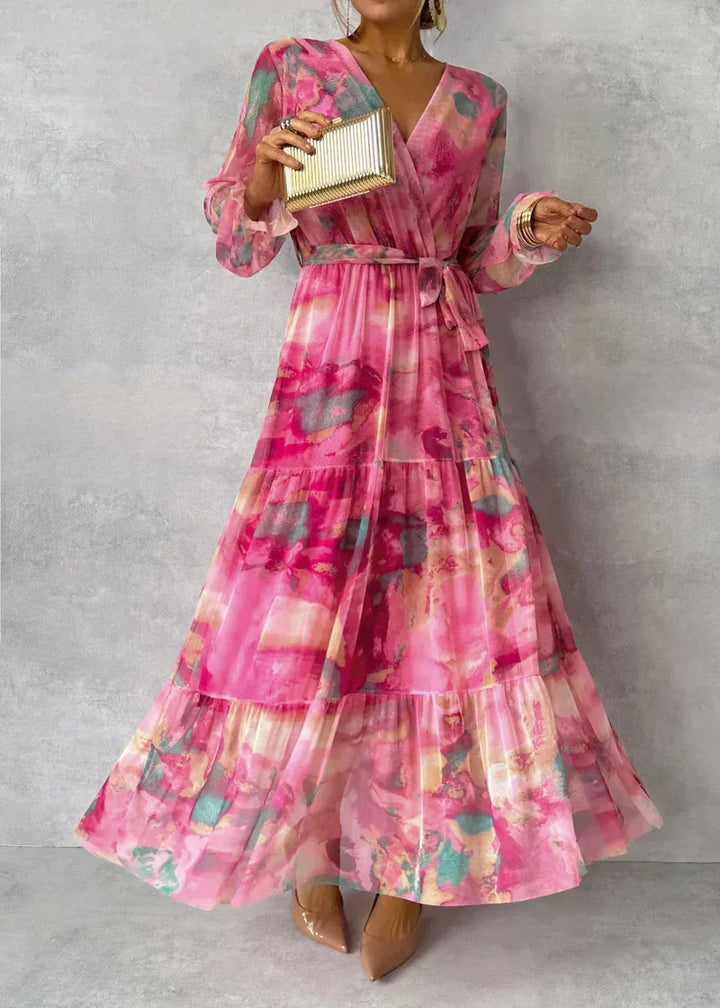 ZOEY | Robe portefeuille florale vive avec une silhouette en couches flatteuse