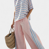Virella | Blouse en Lin Élégante Rose-Bleue & Pantalons Doux