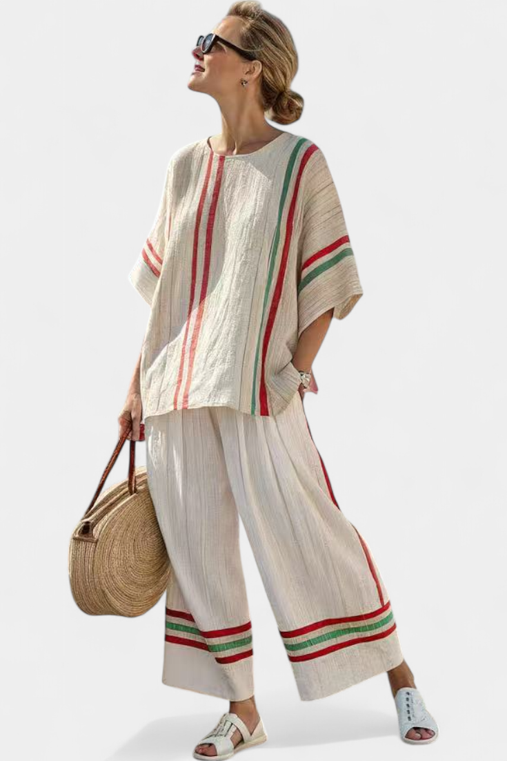 Truvane | Blouse Confortable à Imprimé Boho & Pantalons Amples