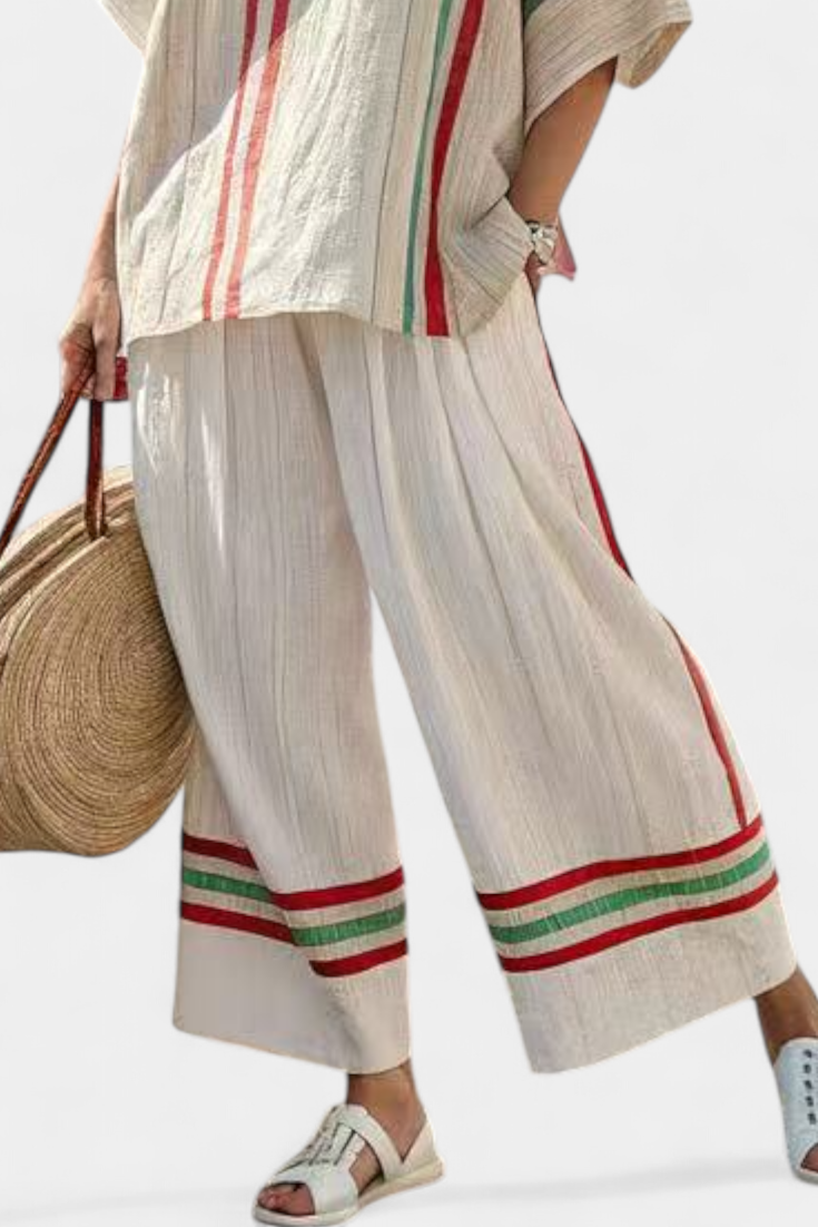 Truvane | Blouse Confortable à Imprimé Boho & Pantalons Amples