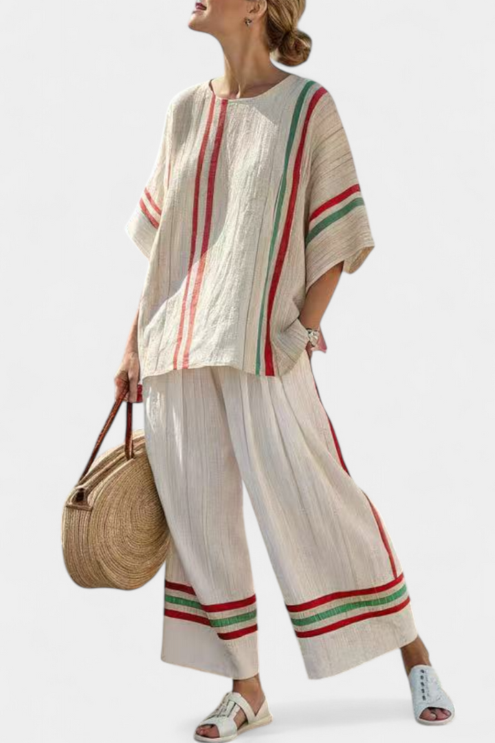 Truvane | Blouse Confortable à Imprimé Boho & Pantalons Amples
