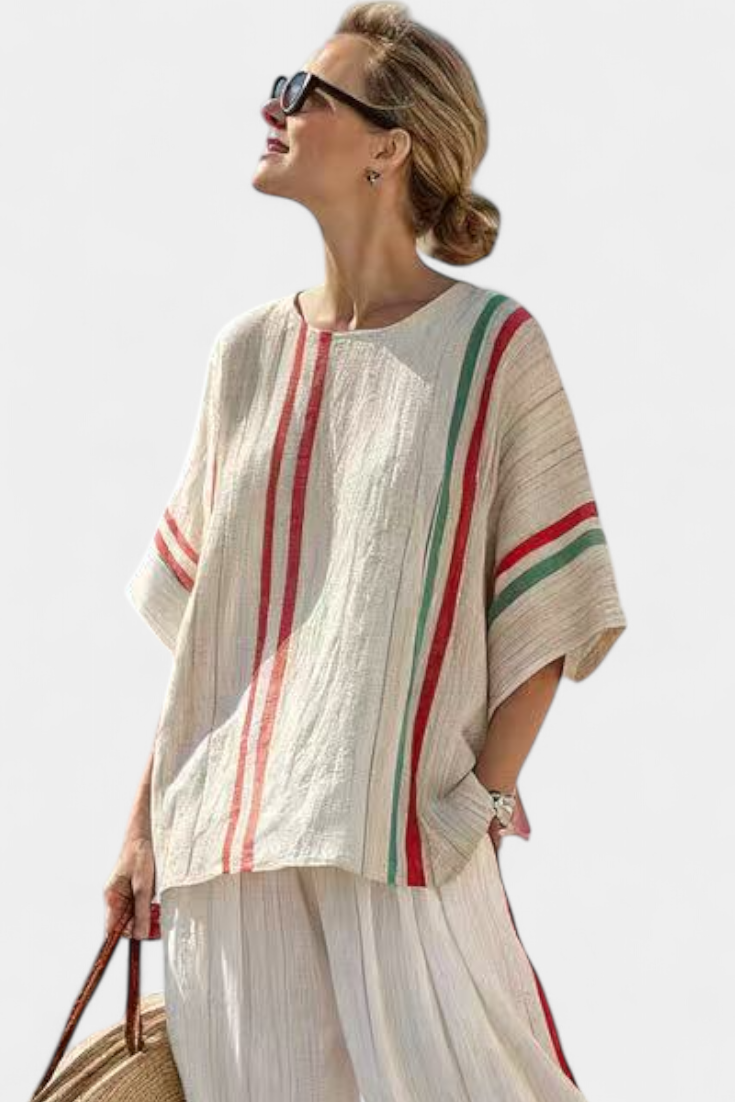 Truvane | Blouse Confortable à Imprimé Boho & Pantalons Amples