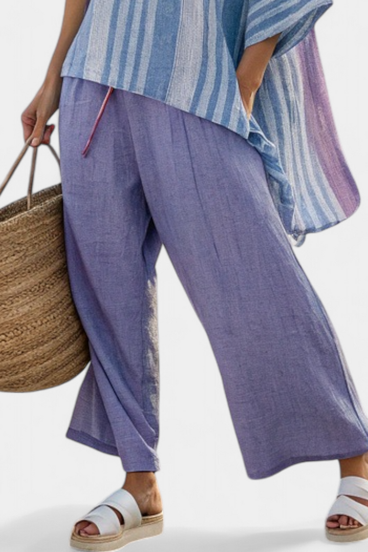 Zellora | Haut Élégant Lavande & Bleu Ciel et Pantalons en Lin