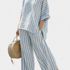 Rensleigh | Haut en lin rayé bleu sophistiqué et pantalons décontractés