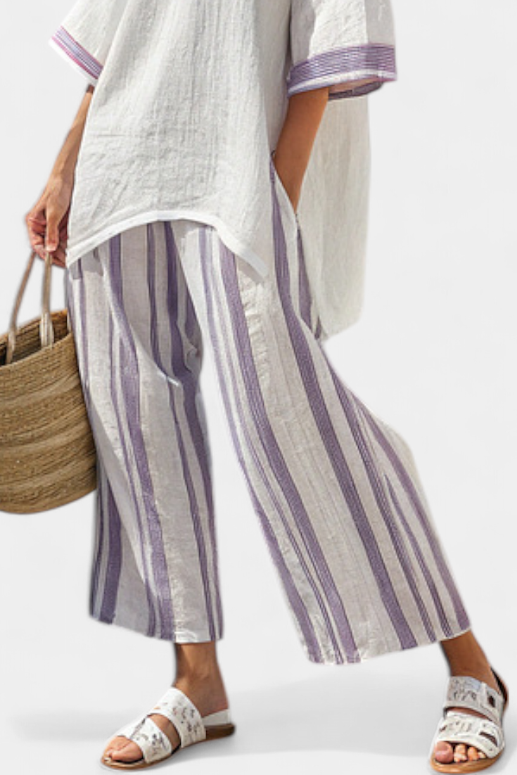 Luxmere | Blouse Relaxée Confortable & Pantalons en Bambou Rayés