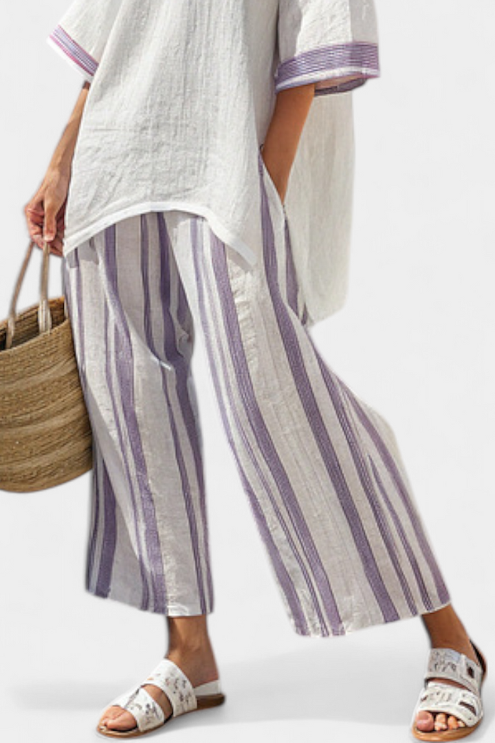 Luxmere | Blouse Relaxée Confortable & Pantalons en Bambou Rayés