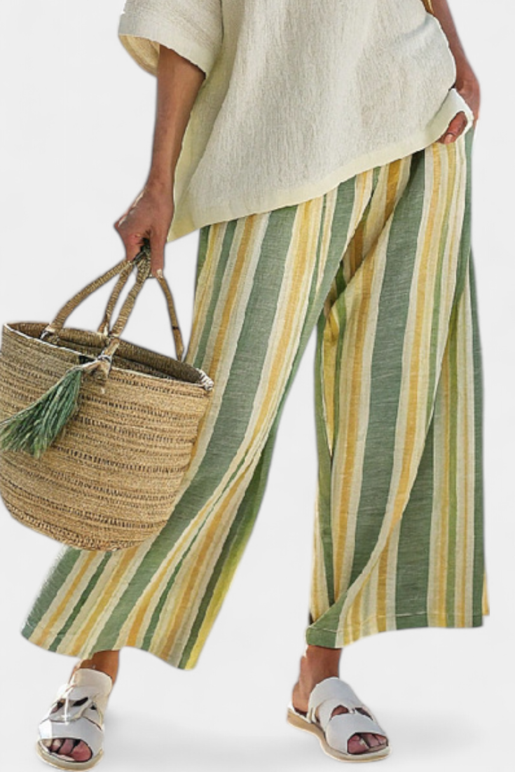 Ellowyn | Haut Sophistiqué & Pantalons en Lin Rayés