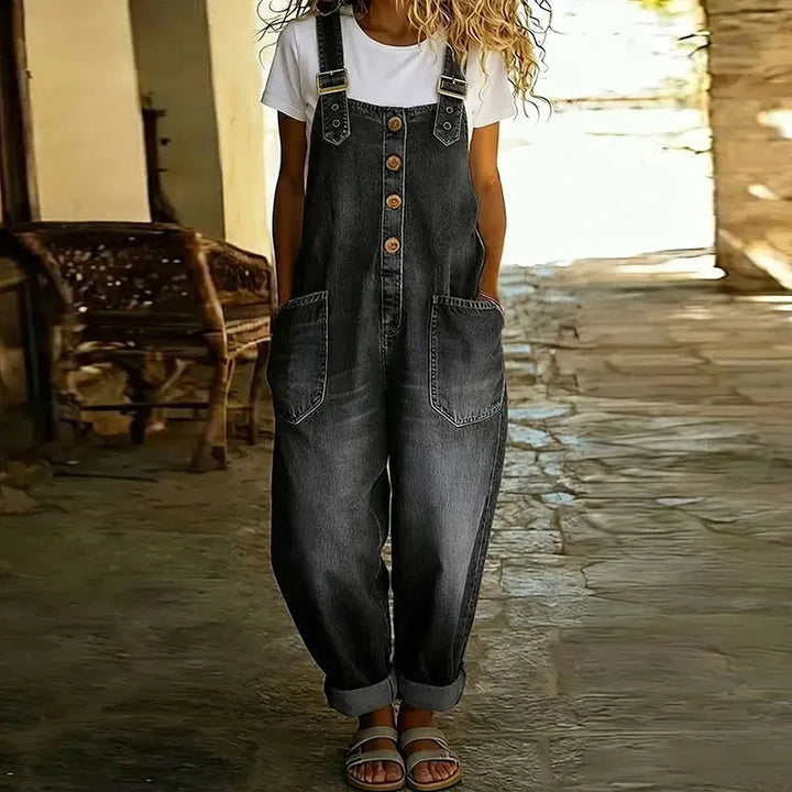 Carmen - Salopette vintage en denim doux avec bretelles réglables