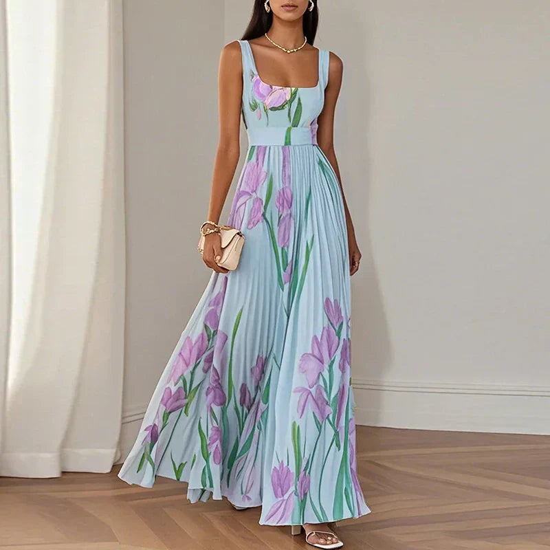 LYRA | Robe maxi élégante à fleurs avec une silhouette flatteuse en plis