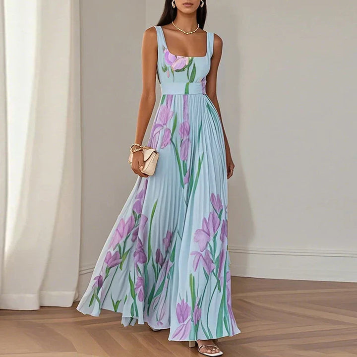 LYRA | Robe maxi élégante à fleurs avec une silhouette flatteuse en plis