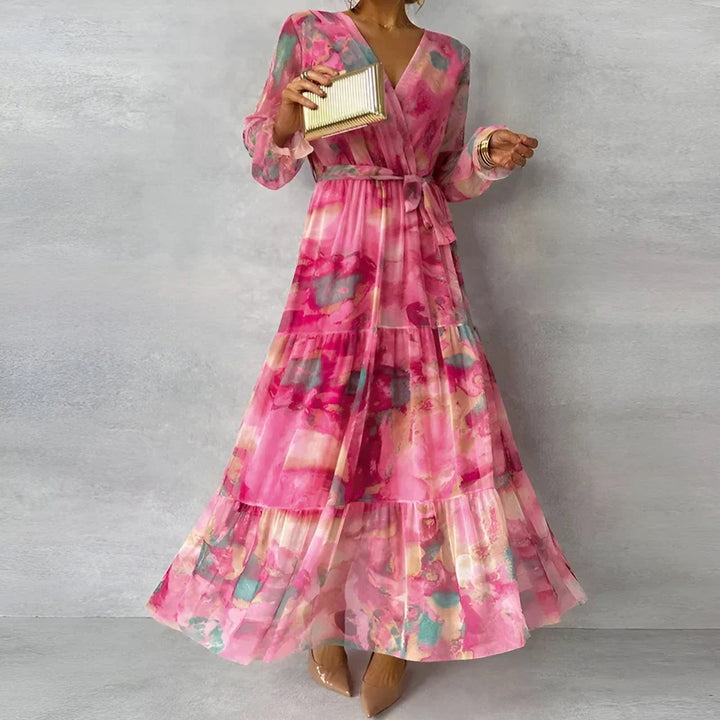 LUCIA | Robe d'été longue avec motif floral et silhouette ajustable