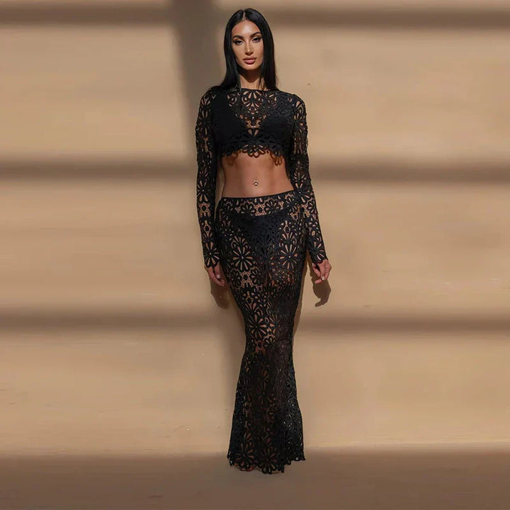 Elara · Ensemble en Crochet Fleuri avec Jupe Longue