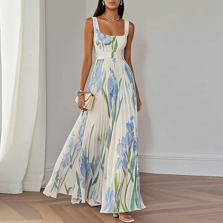 LYRA | Robe maxi élégante à fleurs avec une silhouette flatteuse en plis