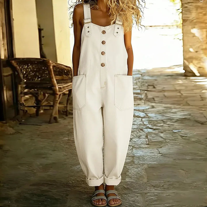 Carmen - Salopette vintage en denim doux avec bretelles réglables
