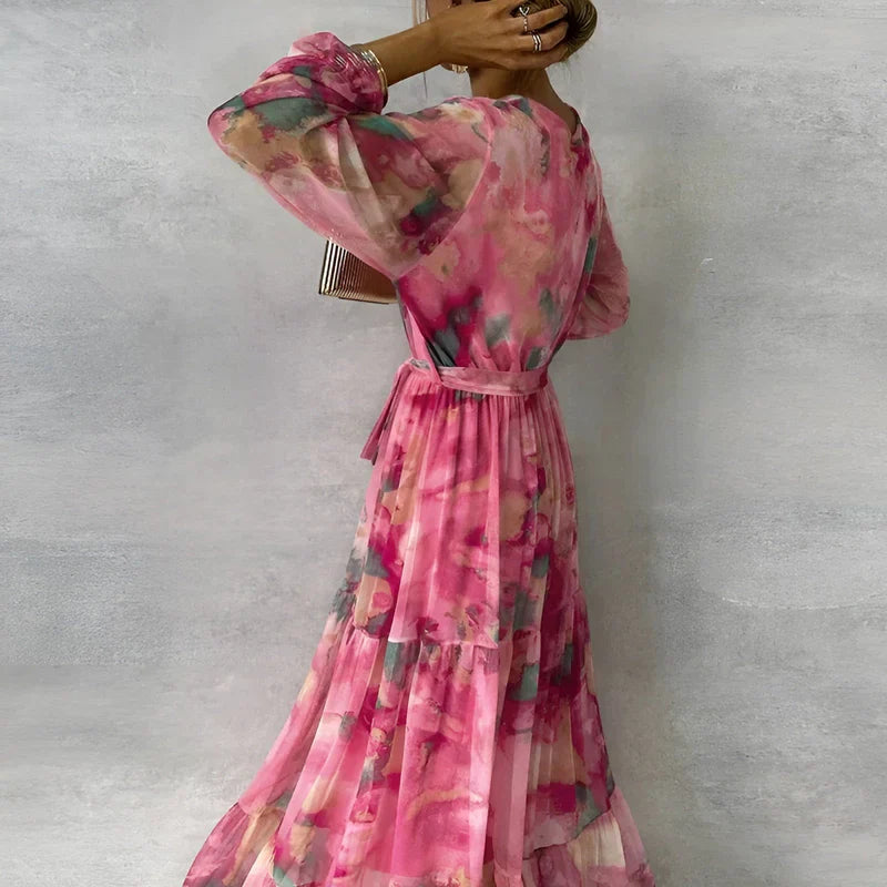 LUCIA | Robe d'été longue avec motif floral et silhouette ajustable
