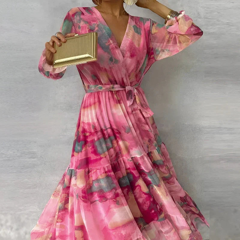 LUCIA | Robe d'été longue avec motif floral et silhouette ajustable
